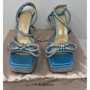 MACH & MACH Double Bow Sparkly Square Toe Platform Sandal size 38.5